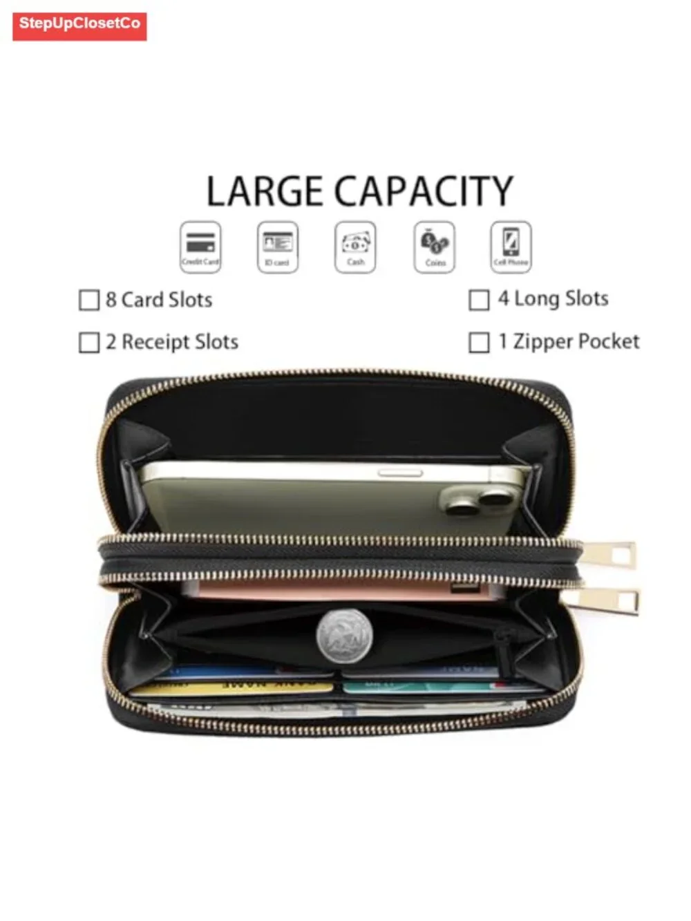 FVAENDHIO Women's PU Leather Double Zipper Clutch Wallet with Removable